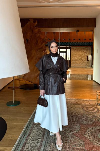 Saliha Deri Trençkot Acı Kahve