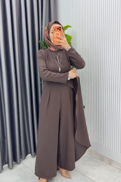 Kahve Kemerli Nalan Tulum Elbise Tesettür Giyim
