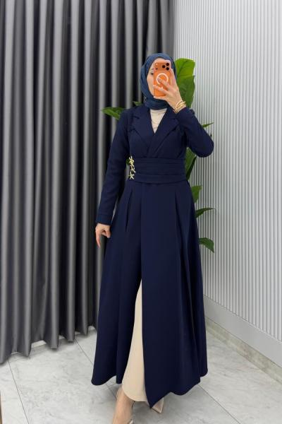 Lacivert Premium Hülya Ferace Elbise Tesettür Giyim