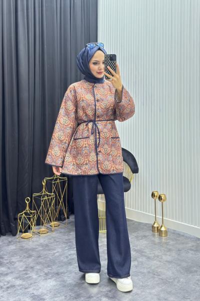 Etnik Desen Ceket Taba Taba