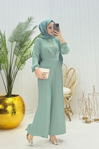 Piliseli Tesettür Tulum Mint Mint Yeşili